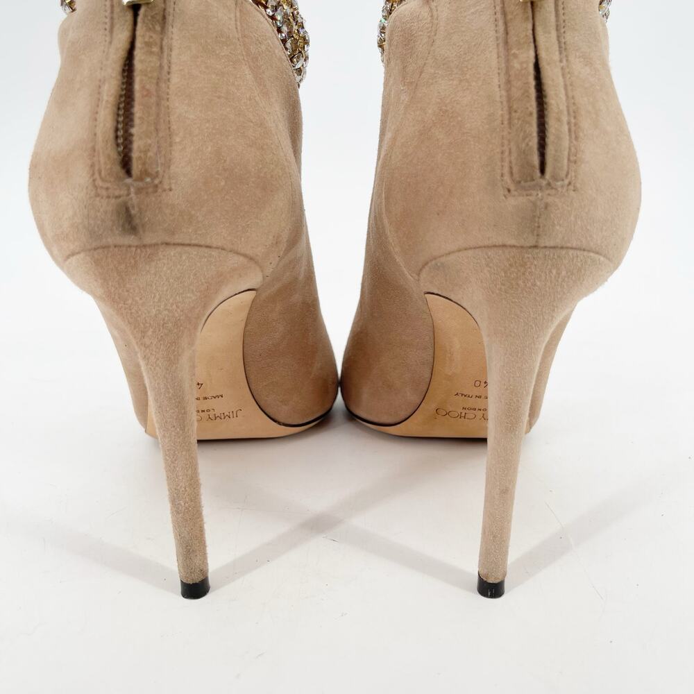 Jimmy Choo Beige Suede Lux 100 Crystal Vamp Pointed Toe Bootie Heels IT 40 - Picture 8 of 13